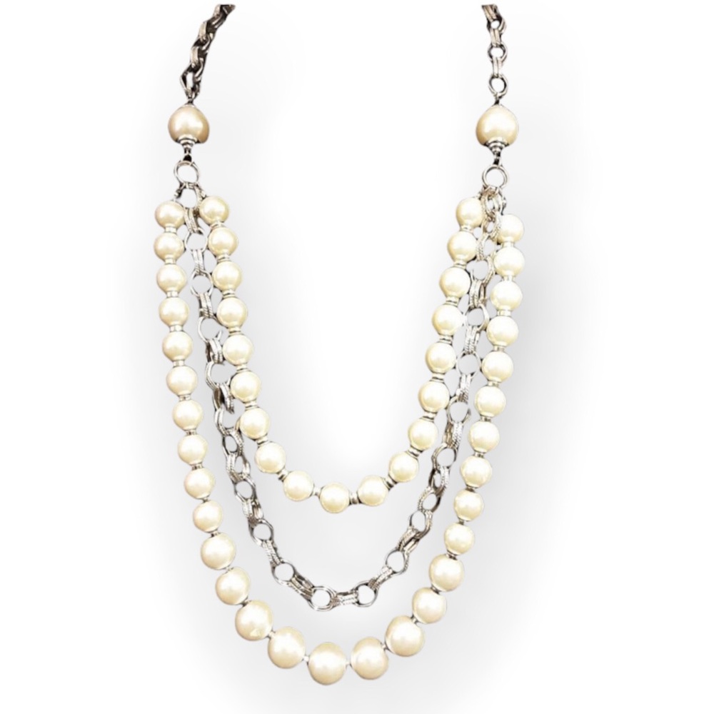 ALI KHAN Mixed-media Pearl/Chain Chunky Statement Necklace